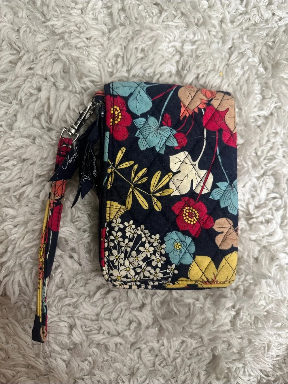 Vera Bradley Quilted Floral Wristlet in Navy, Coral & Yellow